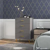 HOMCOM Comodă Modernă cu 4 Sertare, Unitate Sertar Depozitare cu Picioare din Aluminiu, 60x40x90 cm, Gri Închis 