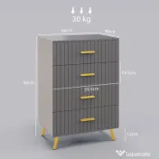 HOMCOM Comodă Modernă cu 4 Sertare, Unitate Sertar Depozitare cu Picioare din Aluminiu, 60x40x90 cm, Gri Închis 