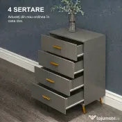 HOMCOM Comodă Modernă cu 4 Sertare, Unitate Sertar Depozitare cu Picioare din Aluminiu, 60x40x90 cm, Gri Închis 