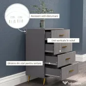 HOMCOM Comodă Modernă cu 4 Sertare, Unitate Sertar Depozitare cu Picioare din Aluminiu, 60x40x90 cm, Gri Închis 