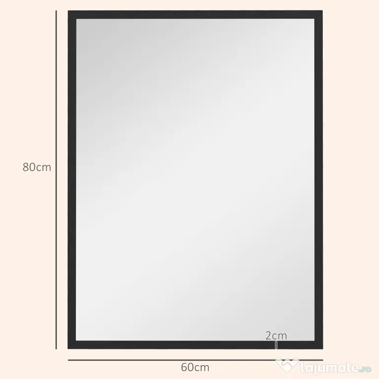 HOMCOM Oglindă de Perete Dreptunghiulară cu Agățători, din Sticlă și MDF, 60x80 cm, Neagră