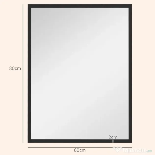 HOMCOM Oglindă de Perete Dreptunghiulară cu Agățători, din Sticlă și MDF, 60x80 cm, Neagră