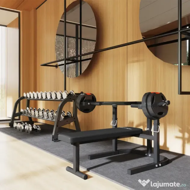 SPORTNOW Bancă pentru Ridicat Greutăți Reglabilă pe Înălțime, Bancă Plată Multifuncțională, 150x150x60-85 cm, Negru | Aosom Romania