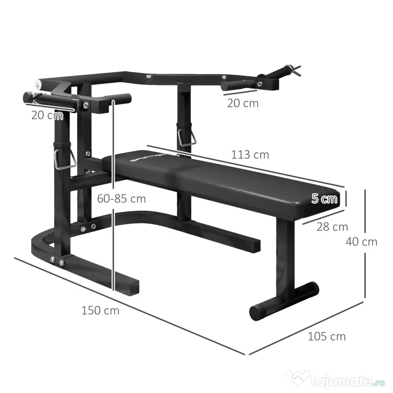 SPORTNOW Bancă pentru Ridicat Greutăți Reglabilă pe Înălțime, Bancă Plată Multifuncțională, 150x150x60-85 cm, Negru | Aosom Romania