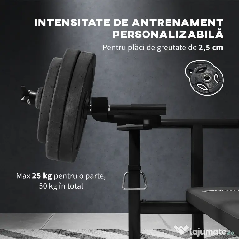 SPORTNOW Bancă pentru Ridicat Greutăți Reglabilă pe Înălțime, Bancă Plată Multifuncțională, 150x150x60-85 cm, Negru | Aosom Romania