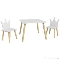 AIYAPLAY Set Masă și 2 Scaune pentru Copii 3-6 Ani, Masă Ondulată și Scaune în Formă de Coroană, 60x60x44 cm, Alb | Aosom Romania