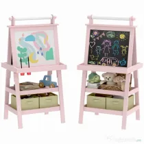 AIYAPLAY Tablă de Desen Dublă Pentru Copii 3-6 Ani, 59x48x118 cm, Roz | Aosom Romania
