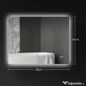 HOMCOM Oglindă de Baie LED cu Ramă, Anti-Abur, 3 Temperaturi de Culoare și Memorie, 80x60x4 cm, Transparent | Aosom Romania
