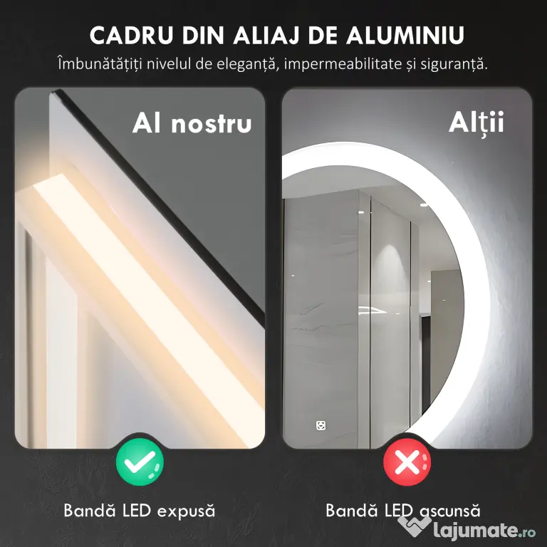 HOMCOM Oglindă de Baie LED cu Ramă, Anti-Abur, 3 Temperaturi de Culoare și Memorie, 80x60x4 cm, Transparent | Aosom Romania