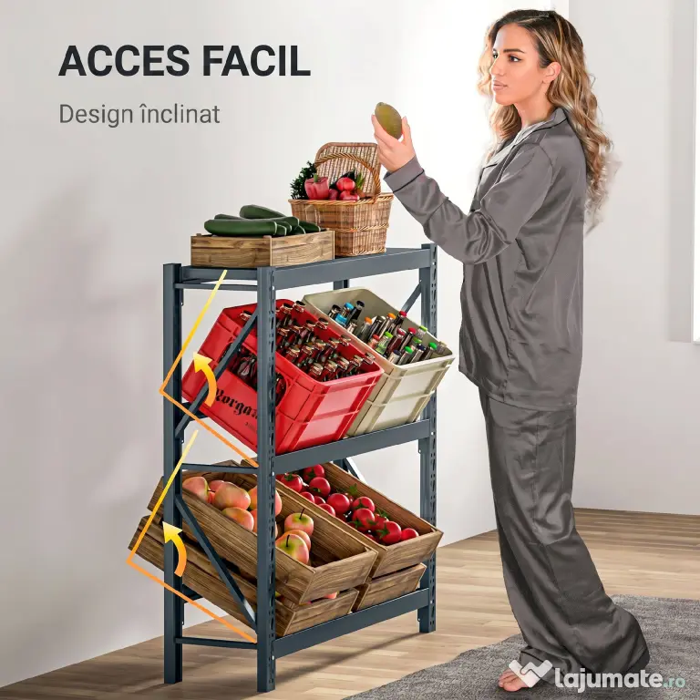 HOMCOM Raft Autoportant pentru Cutii cu 3 Niveluri, Raft pentru 6 Cutii cu Înălțime Reglabilă, 110x30x110 cm, Gri | Aosom Romania