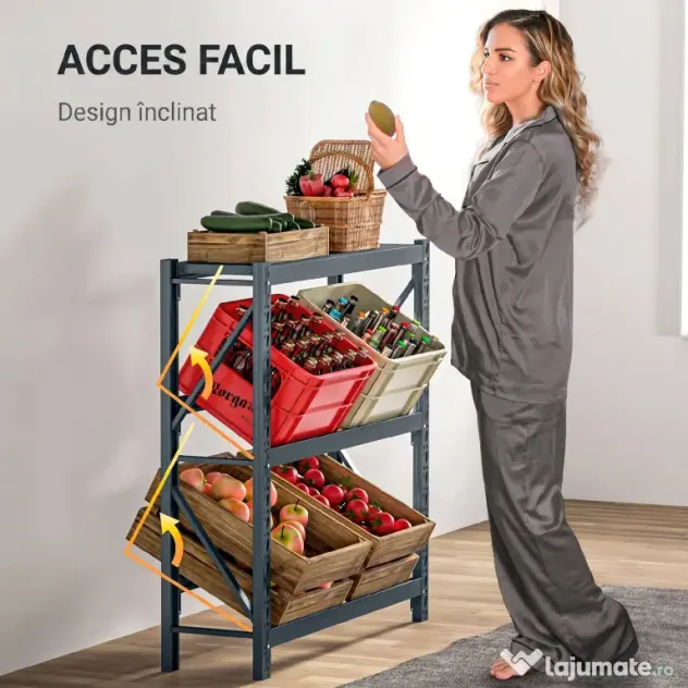 HOMCOM Raft Autoportant pentru Cutii cu 3 Niveluri, Raft pentru 6 Cutii cu Înălțime Reglabilă, 110x30x110 cm, Gri | Aosom Romania