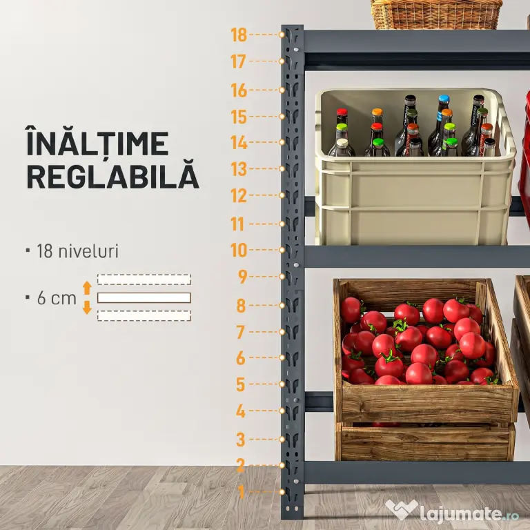HOMCOM Raft Autoportant pentru Cutii cu 3 Niveluri, Raft pentru 6 Cutii cu Înălțime Reglabilă, 110x30x110 cm, Gri | Aosom Romania