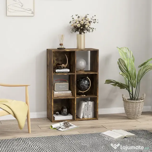 HOMCOM Bibliotecă Modernă Modulară cu 6 Compartimente din PAL, Maro | Aosom Romania
