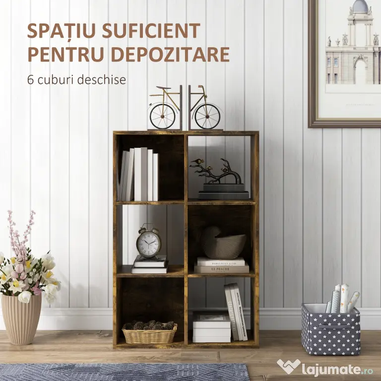 HOMCOM Bibliotecă Modernă Modulară cu 6 Compartimente din PAL, Maro | Aosom Romania