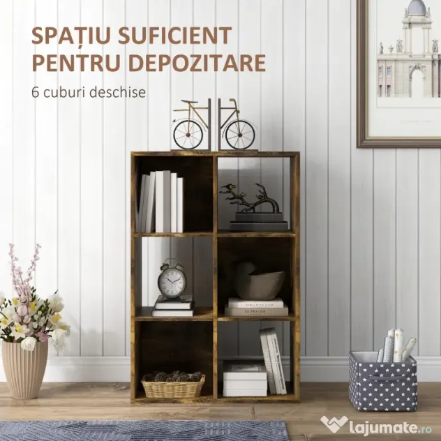 HOMCOM Bibliotecă Modernă Modulară cu 6 Compartimente din PAL, Maro | Aosom Romania