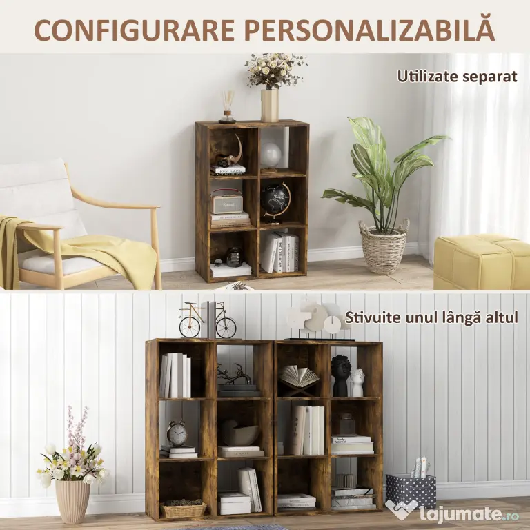 HOMCOM Bibliotecă Modernă Modulară cu 6 Compartimente din PAL, Maro | Aosom Romania