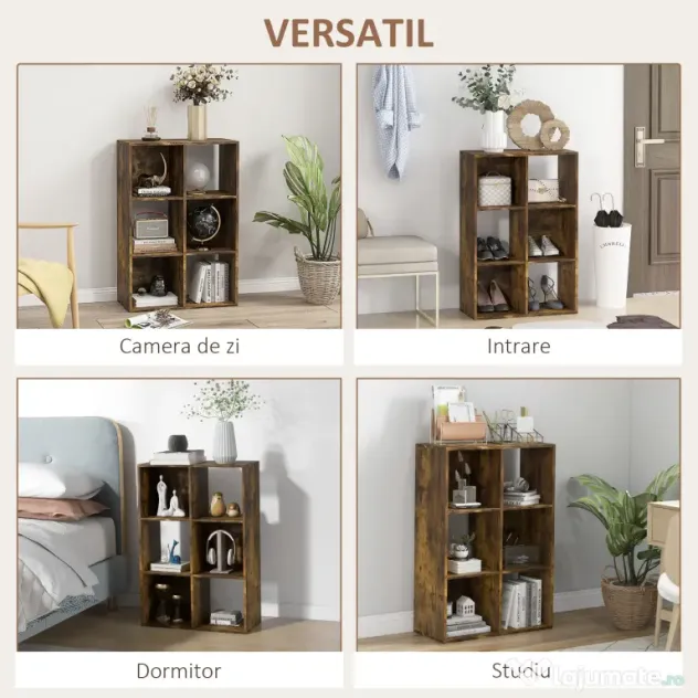 HOMCOM Bibliotecă Modernă Modulară cu 6 Compartimente din PAL, Maro | Aosom Romania