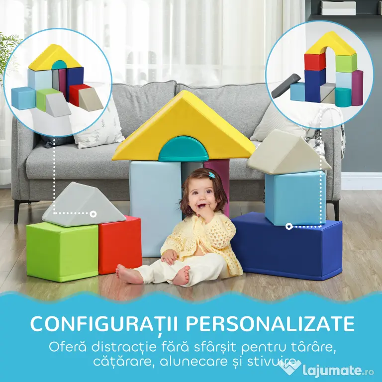 HOMCOM Set de Construcții Moi pentru Copii 1-3 Ani cu 11 Forme, 25x25x50 cm, Multicolor | Aosom Romania