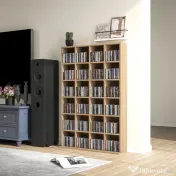 HOMCOM Dulap pentru CD-uri cu rafturi reglabile, capacitate 456 CD-uri sau 336 DVD-uri, 24 de compartimente, 89x20x130,5 cm, lemn