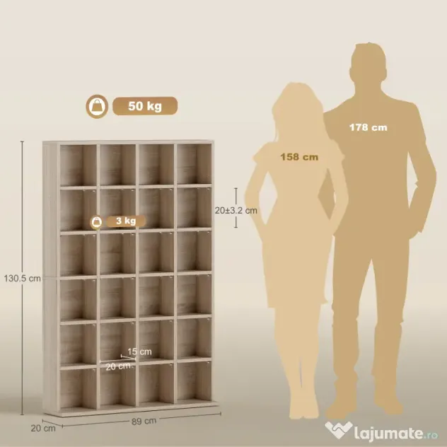 Homcom Mobila Biblioteca de Perete 24 Compartimente Inaltime Reglabila | Aosom Romania