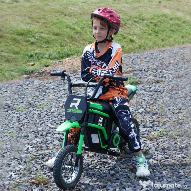 HOMCOM Motocicletă Electrică pentru Copii 8-12 Ani cu Accelerație Manuală și 2 Viteze, 119x64x76,5 cm, Verde | Aosom Romania