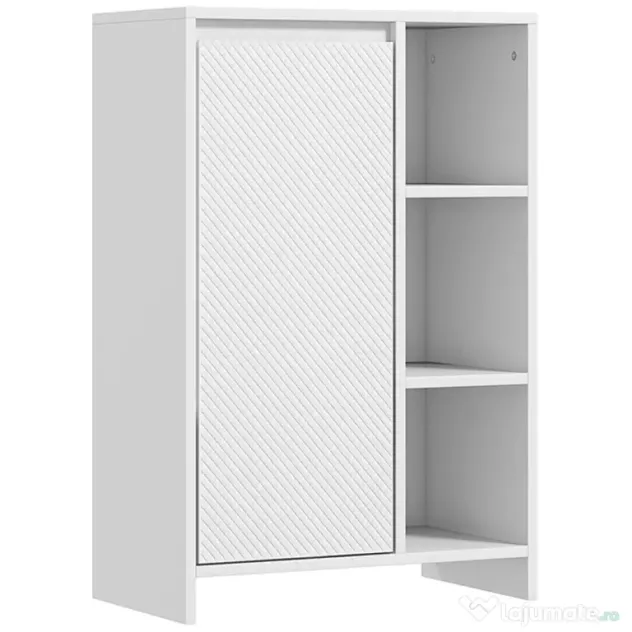 HOMCOM Dulăpior de Baie cu 3 Rafturi Deschise, un Dulăpior cu o Ușă și Raft Interior Reglabil, 53x30x80 cm, Alb | Aosom Romania