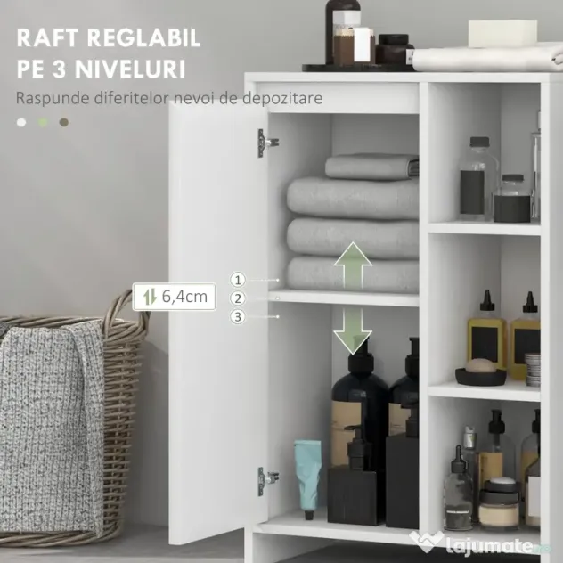 HOMCOM Dulăpior de Baie cu 3 Rafturi Deschise, un Dulăpior cu o Ușă și Raft Interior Reglabil, 53x30x80 cm, Alb | Aosom Romania