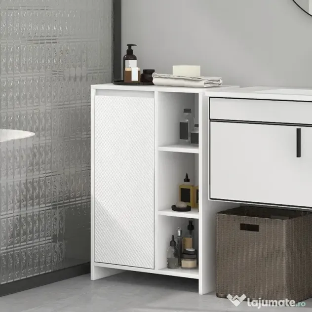 HOMCOM Dulăpior de Baie cu 3 Rafturi Deschise, un Dulăpior cu o Ușă și Raft Interior Reglabil, 53x30x80 cm, Alb | Aosom Romania