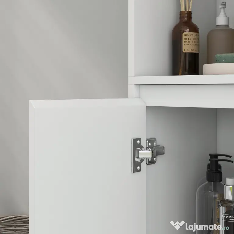 HOMCOM Dulăpior de Baie cu 3 Rafturi Deschise, un Dulăpior cu o Ușă și Raft Interior Reglabil, 53x30x80 cm, Alb | Aosom Romania