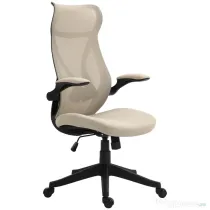 HOMCOM Scaun Ergonomic de Birou cu Brațe Rabatabile, Tetieră, Înălțime Reglabilă și Funcție de Leagăn, 66x66x121 cm, Bej | Aosom Romania