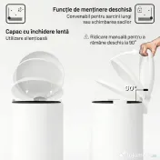 HOMCOM Coș de Gunoi cu Pedală 30L, cu Capac cu Închidere Lentă, din Metal și PP, 36x30x63.5 cm, Alb Crem 