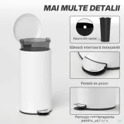 HOMCOM Coș de Gunoi cu Pedală 30L, cu Capac cu Închidere Lentă, din Metal și PP, 36x30x63.5 cm, Alb Crem 