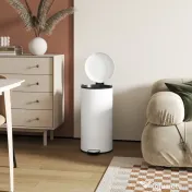 HOMCOM Coș de Gunoi cu Pedală 30L, cu Capac cu Închidere Lentă, din Metal și PP, 36x30x63.5 cm, Alb Crem 