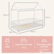 HOMCOM Pat Montessori pentru Copii în Formă de Căsuță cu 15 Șipci și Bariere de Protecție, 96x195x165 cm, Alb | Aosom Romania