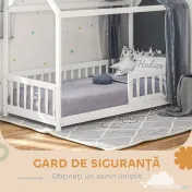 HOMCOM Pat Montessori pentru Copii în Formă de Căsuță cu 15 Șipci și Bariere de Protecție, 96x195x165 cm, Alb | Aosom Romania