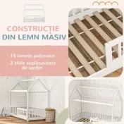 HOMCOM Pat Montessori pentru Copii în Formă de Căsuță cu 15 Șipci și Bariere de Protecție, 96x195x165 cm, Alb | Aosom Romania