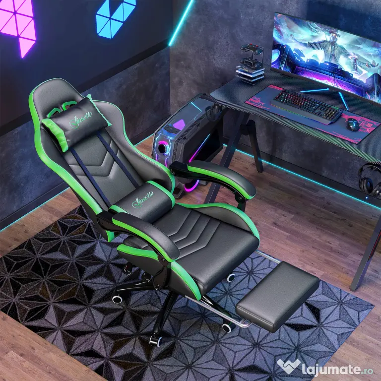 Vinsetto Scaun Gaming cu Înălțime Reglabilă, Scaun Gaming Ergonomic cu Spătar Rabatabil, 65x65x121-129 cm, Negru | Aosom Romania