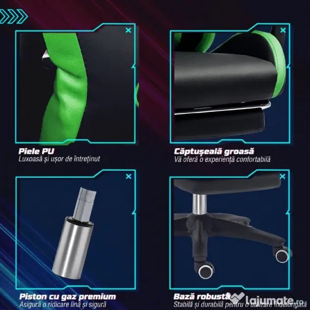 Vinsetto Scaun Gaming cu Înălțime Reglabilă, Scaun Gaming Ergonomic cu Spătar Rabatabil, 65x65x121-129 cm, Negru | Aosom Romania