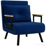 HOMCOM Fotoliu Pat 3 în 1 cu Spătar Rabatabil și Pernă, din Material cu Aspect de Catifea, 63x73x81 cm, Albastru