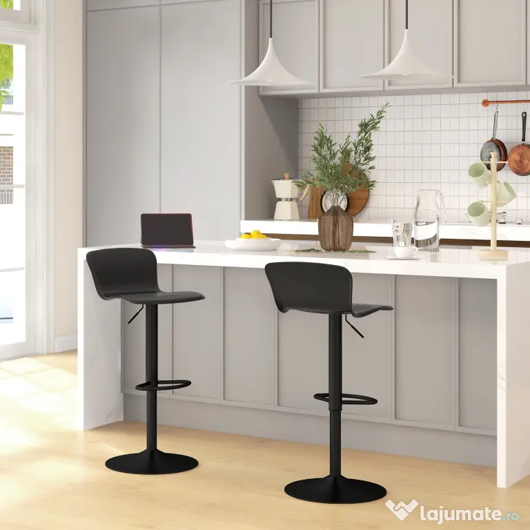 HOMCOM Set 2 Scaune de Bar cu Spătar Ergonomic, 38,5x40x76,5-97,5 cm, Alb | Aosom Romania