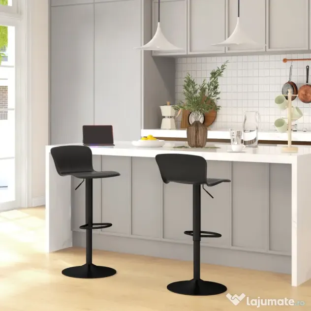 HOMCOM Set 2 Scaune de Bar cu Spătar Ergonomic, 38,5x40x76,5-97,5 cm, Alb | Aosom Romania