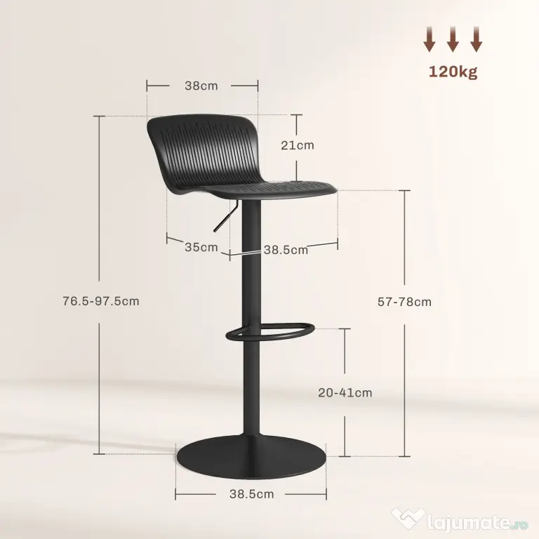 HOMCOM Set 2 Scaune de Bar cu Spătar Ergonomic, 38,5x40x76,5-97,5 cm, Alb | Aosom Romania