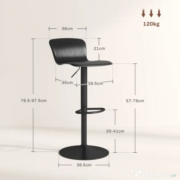 HOMCOM Set 2 Scaune de Bar cu Spătar Ergonomic, 38,5x40x76,5-97,5 cm, Alb | Aosom Romania