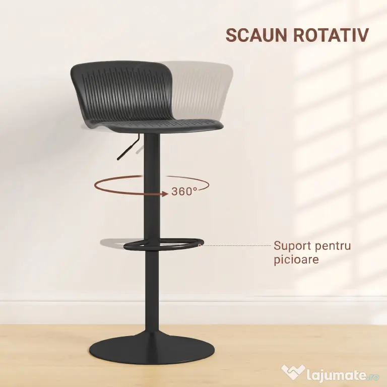HOMCOM Set 2 Scaune de Bar cu Spătar Ergonomic, 38,5x40x76,5-97,5 cm, Alb | Aosom Romania