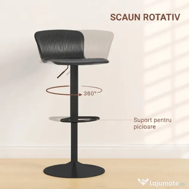HOMCOM Set 2 Scaune de Bar cu Spătar Ergonomic, 38,5x40x76,5-97,5 cm, Alb | Aosom Romania