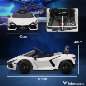 AIYAPLAY Mașinuță Electrică pentru Copii 3-5 Ani cu Uși Tip Fluture, 2 Motoare, Telecomandă, Faruri, 105x60x40 cm, Alb | Aosom Romania