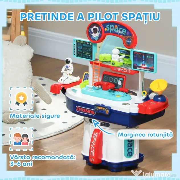 AIYAPLAY Banc de Lucru Jucărie cu 21 Piese pe Tema Spațială cu Sunete și Lumini, 45,5x24x52,5 cm, Multicolor | Aosom Romania