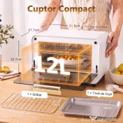 HOMCOM Cuptor Electric 12L cu timer și temperatură reglabilă, din oțel și plastic, 31.5x27.7x22.7 cm, alb și auriu 