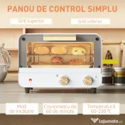 HOMCOM Cuptor Electric 12L cu timer și temperatură reglabilă, din oțel și plastic, 31.5x27.7x22.7 cm, alb și auriu 