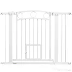 PawHut Barieră de Siguranță Interioară pentru Câini cu 2 Extensii și Ușă pentru Pisici, 76-104x77 cm, Alb | Aosom Romania